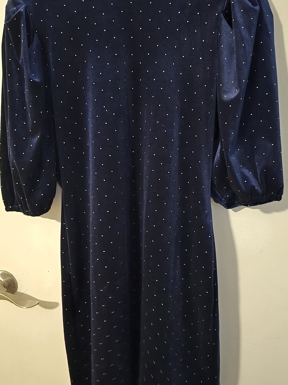 B Darlin Navy Blue Velvet Long Sleeve Dress with Embellished  Dots